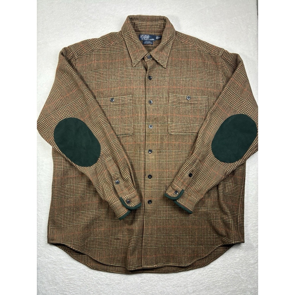 VTG Polo Ralph Lauren Hunting Plaid Houndstooth Men XL Elbow Patches Shooting